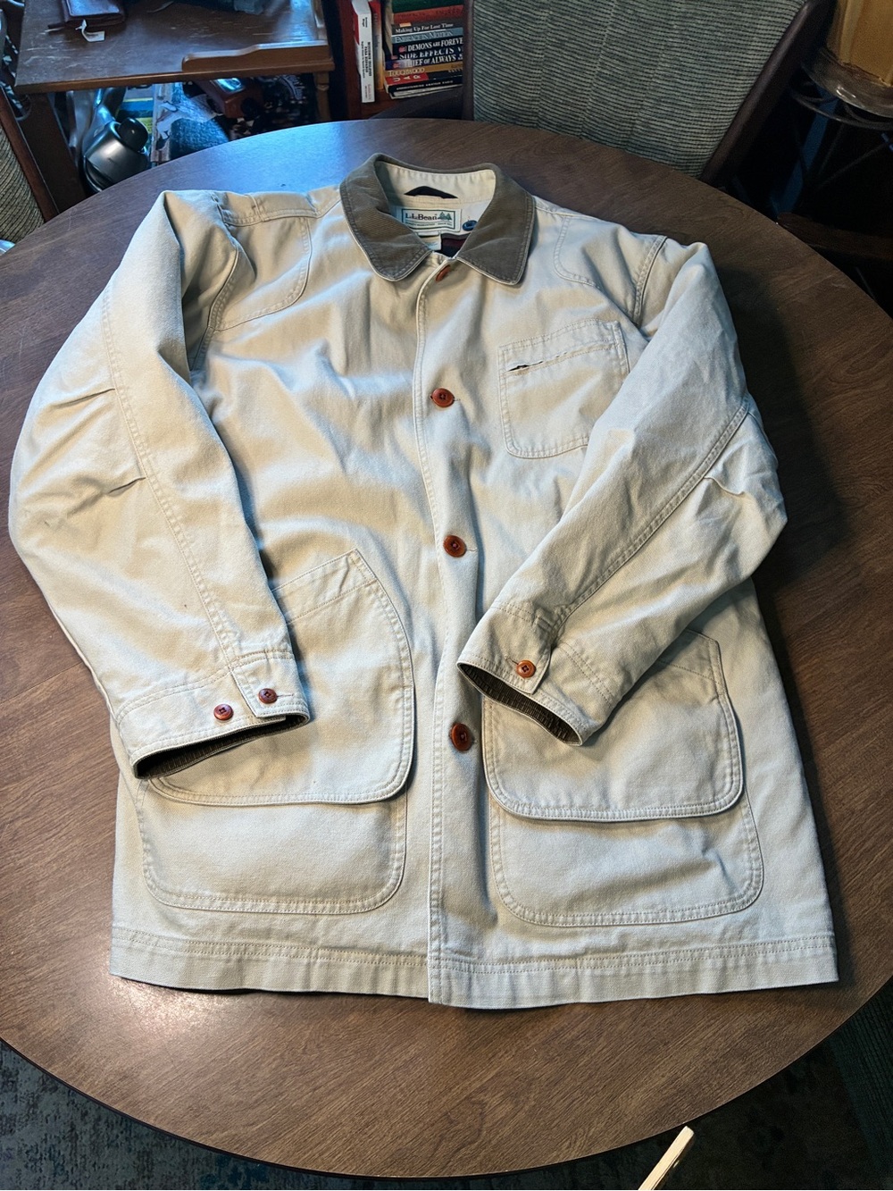 LL Bean Mens Field Jacket Tan Corduroy Collar Plaid Lined Style Size XXL O-JW02